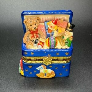 Toy Chest Trinket Box • Vintage Style • Teddy Bear, Nutcracker & Toys